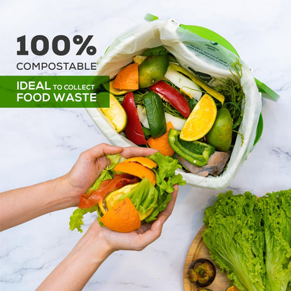(Include 10 Bonus Bags) ANECO 100% Compostable Waste Bags 2.6 Gallon, Extra Thick Kitchen Small Compost Bags for Countertop Bin, 110 Count (100 + 10 Extra)