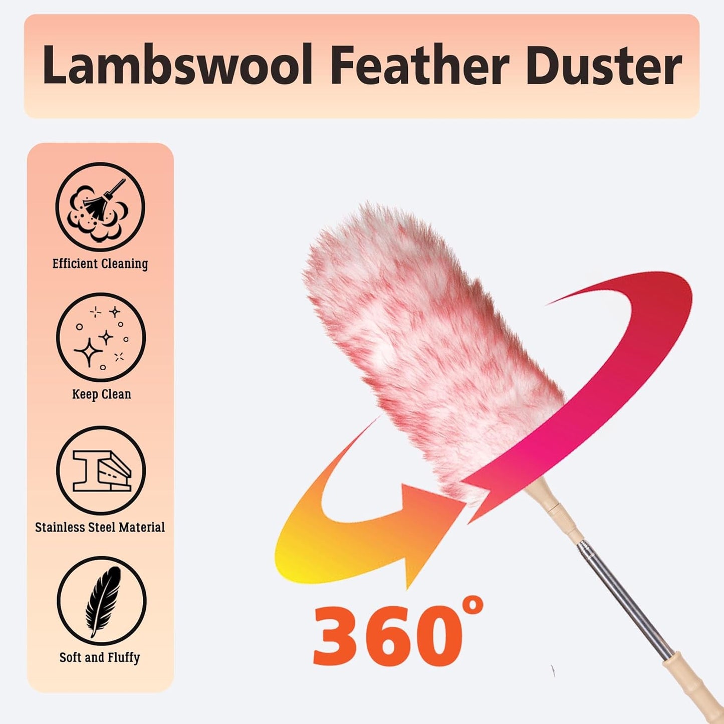 Cedenoo Lambswool Duster Extendable 22–55 Inch Natural Wool Duster with Flexible Head for Ceilings Furniture Blinds Electronics Washable Reusable