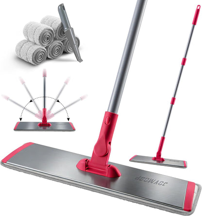 JOYMOOP 18 Inch Dust Mop for Hardwood Floors, Heavy Duty Industrial Wet Dry Mops with Telescopic Handle, Includes 5 Microfiber Mop Pads