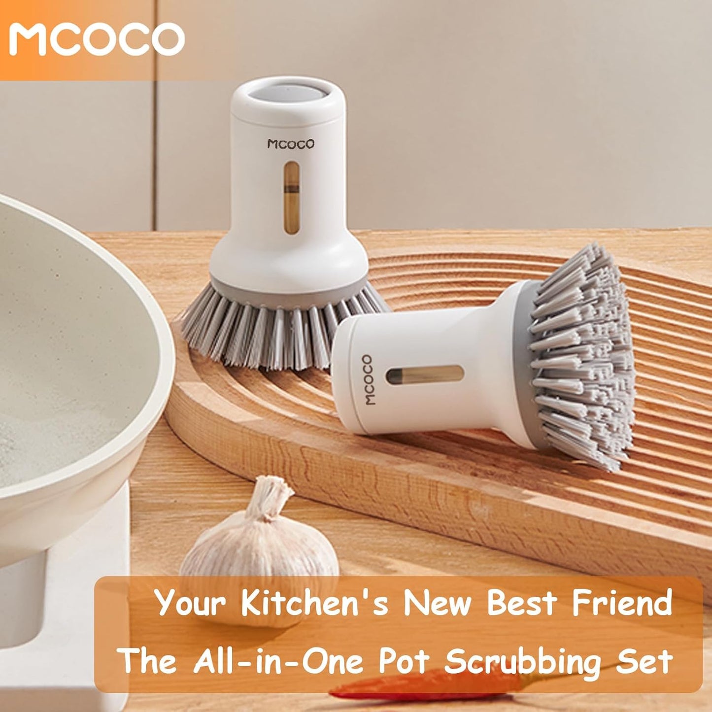Soap Dispensing Palm Brush Scrub Brush with Soap Dispenser Palm Dish Brush Soap Dispenser Brush Dish Scrub Brush for Kitchen Cleaning, Pan, Pot, Sink 2 Pack Yellow