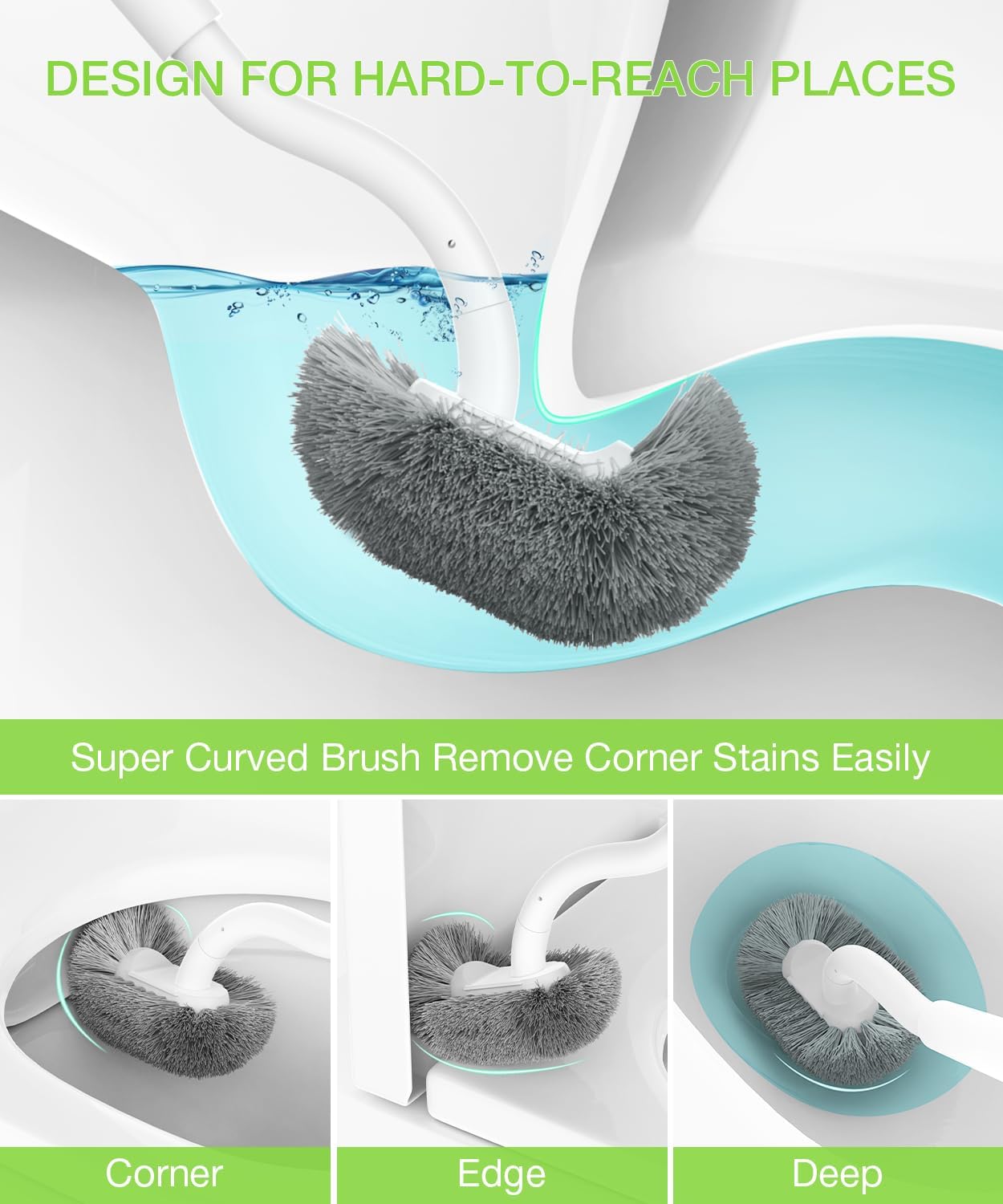 Toilet Bowl Brush and Holder, OSCIOSS Toilet Brush Set with Ergonomic Design, Compact Size, Durable Bristles, RV Toilet Brushes & Holders for Dead Corner Clean, White