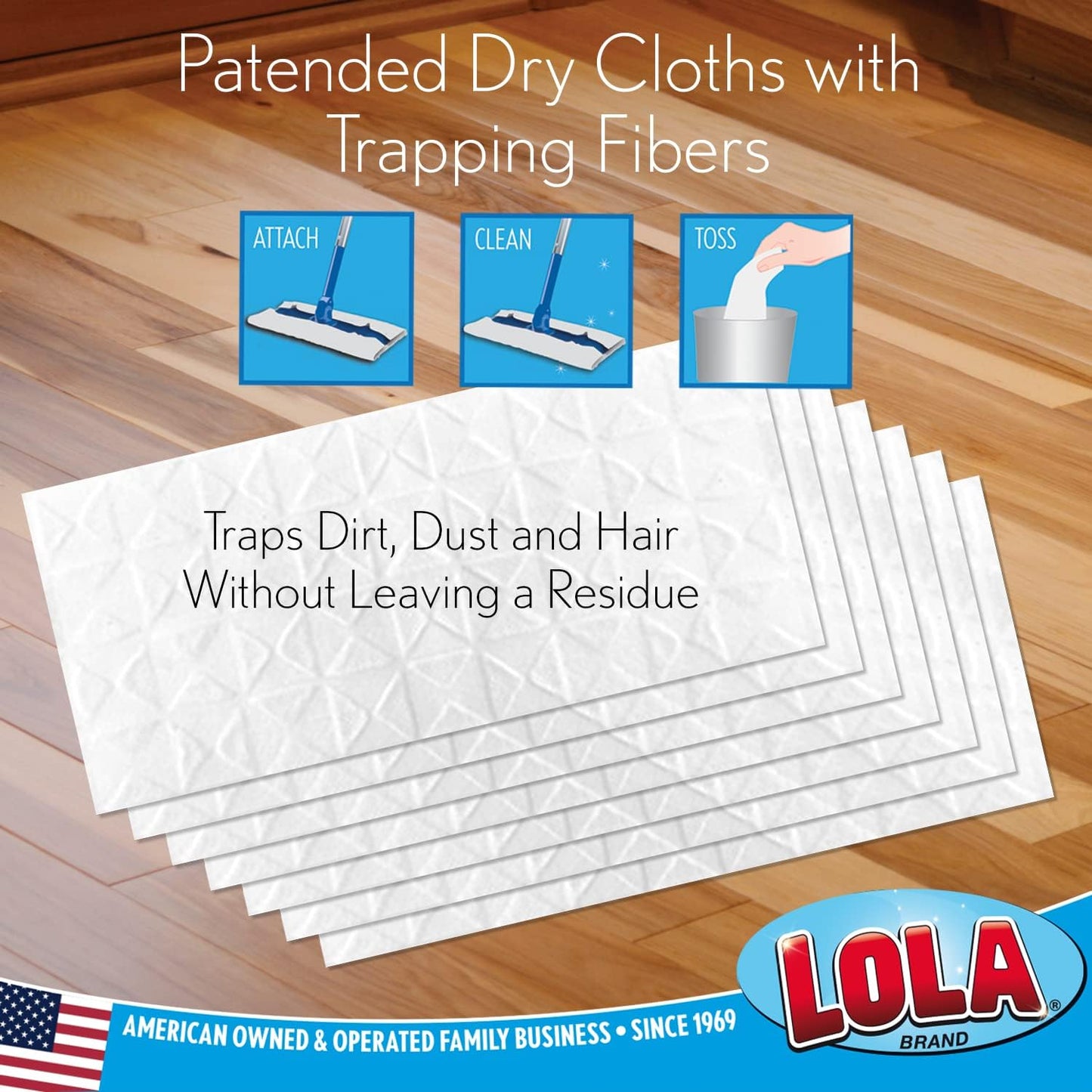 LOLA Dry Sweeping Cloth Refill Pads, 32 Pack, Unscented, Compatible with Swiffer Floor Mop, Comparable to Swiffer Refills, 11" x 8.13"