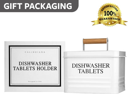 Calindiana Modern Farmhouse Metal Dishwasher Pods Container with Lid for Kitchen Organization and Storage, Kitchen Essentials Decor Accessories, Dishwasher Pods Holder, Mint