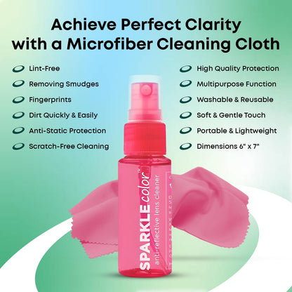 Sparkle Anti-Reflective Safe Lens Cleaner Spray Kit - (2) 1oz Glasses Cleaner Spray & (2) Microfiber Cloth for Eyeglasses, Sunglasses, Lenses, Screens and Camera Cleaning Kit (4 Piece Set)