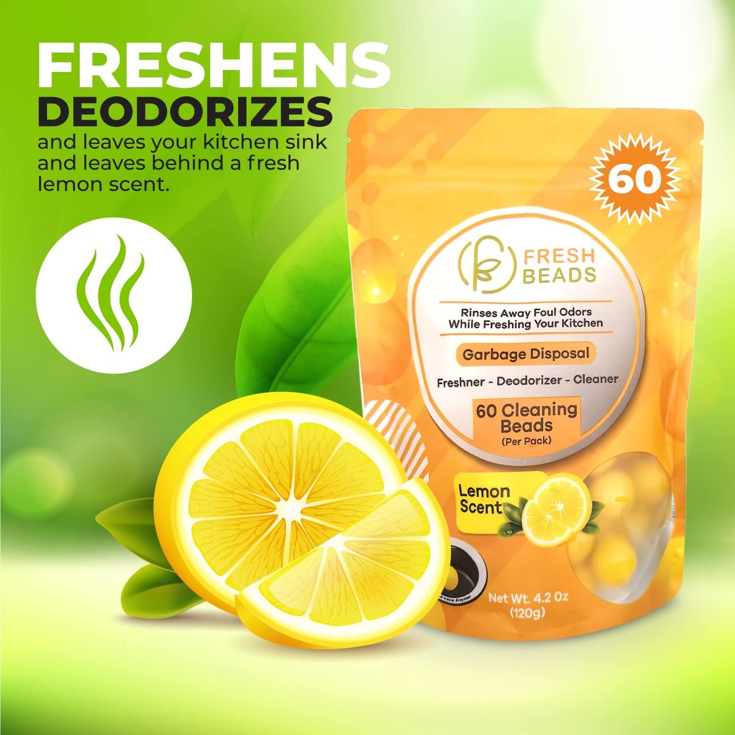 60-Count Sink Garbage Disposal and Drain Cleaner Pods, Freshener & Deodorizer Lemon Scent Capsules