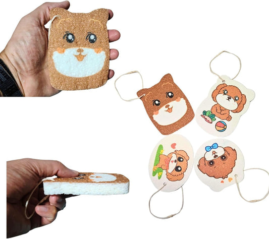Glowvision Trade Versatile Cellulose Sponges – Pack of 4 Cute Cartoon Shapes with Fun Prints – Ideal for Dishwashing, Car Cleaning, Window & Blind Wipe, and Pet Play – Eco-Friendly & Reusable"