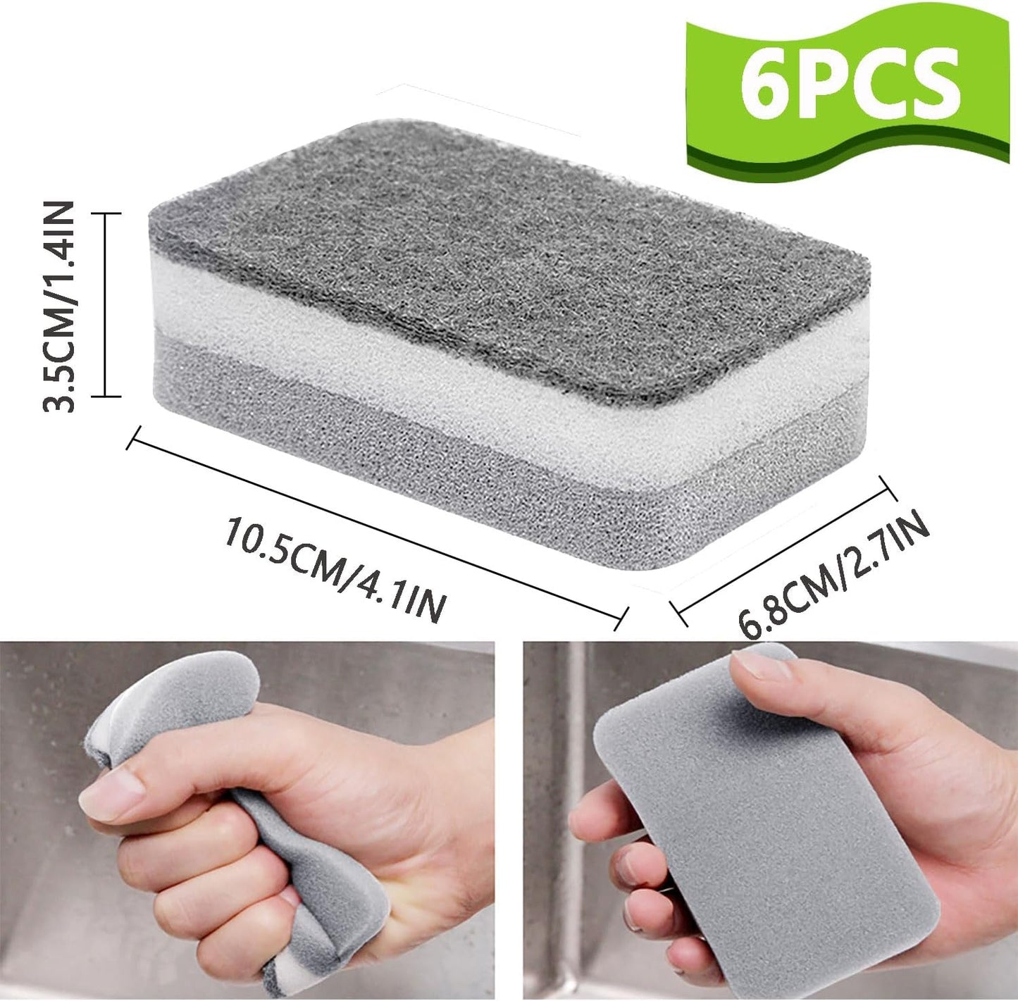 Kitchen Cleaning Sponges, 6 Pack Heavy Duty Scrub Sponges Cleans Fast Non-Scratch Sponge for Washing Dishes and Cleaning Kitchen (Black)