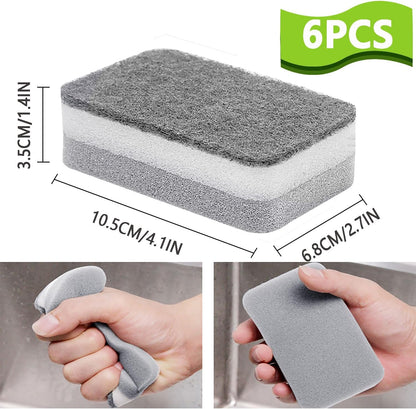 Kitchen Cleaning Sponges, 6 Pack Heavy Duty Scrub Sponges Cleans Fast Non-Scratch Sponge for Washing Dishes and Cleaning Kitchen (Black)