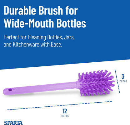 SPARTA Large Water Bottle Brush Ideal for Wide-Mouth Jars, Bottles and Tumblers, Dishwashing Tool with Handle for Home and Commercial Kitchens, Plastic, 12 Inches, White