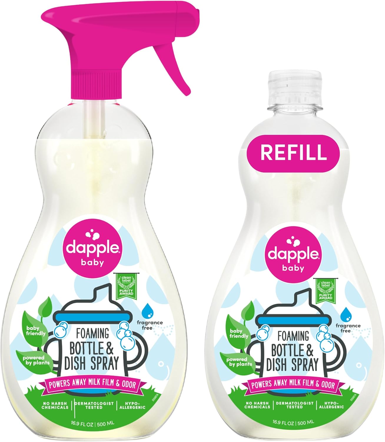Dapple Baby Fragrance-Free Foaming Baby Bottle & Dish Soap - 13 fl oz - Cleans Bottles, Sippy Cups, Pacifiers, Breast Pumps, & More - Gently Removes Milk Film & Odors - Fragrance Free