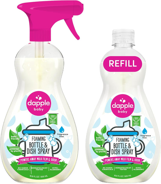 Dapple Baby Fragrance-Free Foaming Baby Bottle & Dish Soap - 13 fl oz - Cleans Bottles, Sippy Cups, Pacifiers, Breast Pumps, & More - Gently Removes Milk Film & Odors - Fragrance Free