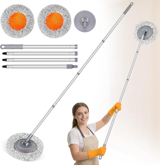 Wall Mop for Painted Walls, Wall Cleaner Mop with 104''/ 62" Long Handle, Dry Mop for Wall Floor Ceiling Cleaning, 2 Reusable Pads (Grey)