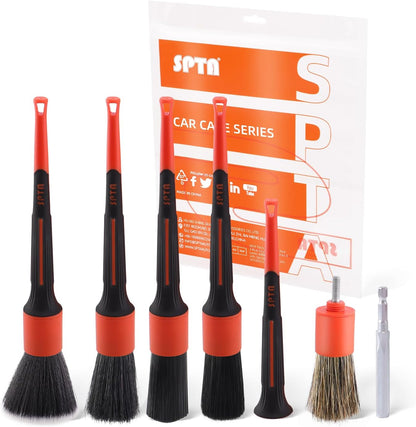 SPTA Car Detailing Brush Set, 5 Pack Soft Mixed Hair Auto Detail Brush Kit No Scratch for Automotive Elegant Surface Interior Exterior Dashboard Emblems Panels Engine Bay Wheels Air Vent Seat Leather