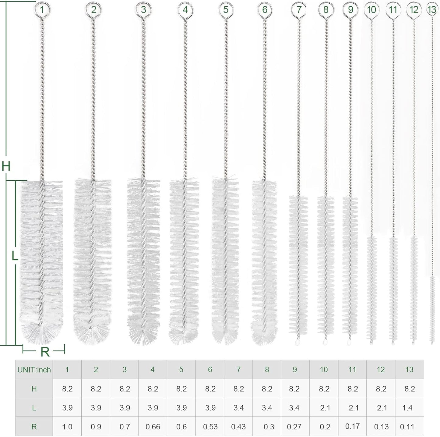 CiaraQ Bottle Cleaning Brushes, 8 Inch Nylon Tube Brush Set, Cleaner for Narrow Neck Bottles Cups with Hook, Set of 10pcs