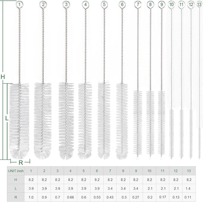 CiaraQ Bottle Cleaning Brushes, 8 Inch Nylon Tube Brush Set, Cleaner for Narrow Neck Bottles Cups with Hook, Set of 10pcs