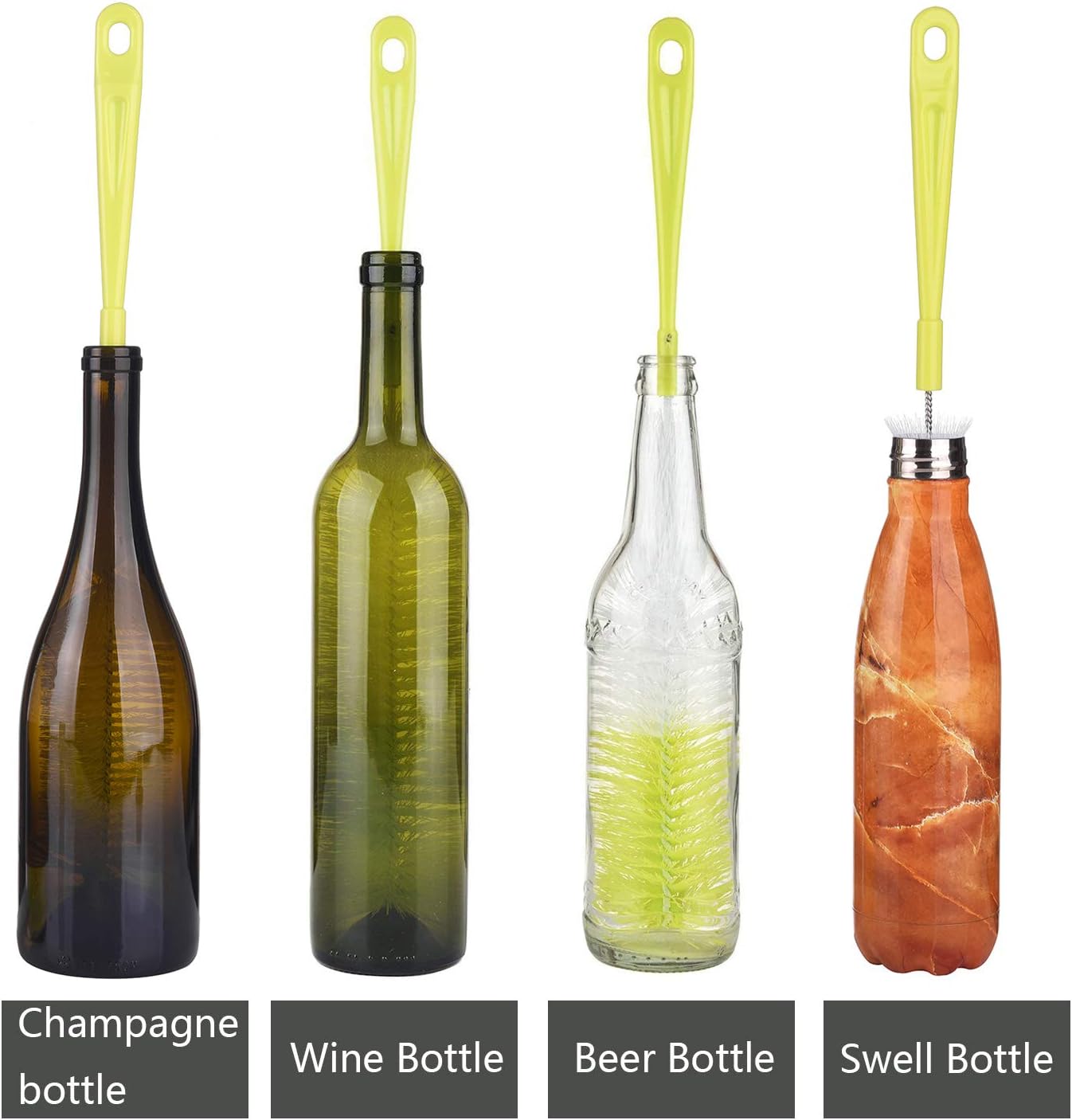 3-Pack Long Bottle Cleaning Brush for Narrow Neck Beer, Wine, Flask, Thermos, Sportwell, Pitcher, Brewing Bottle Cleaner, 16 Inches