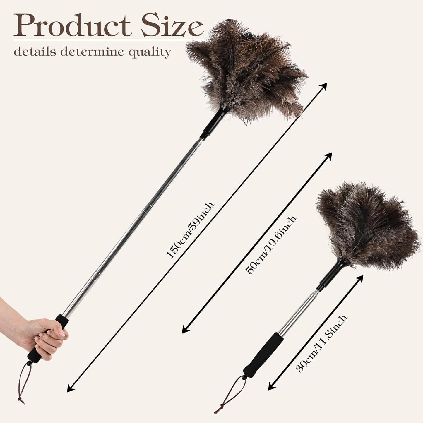 Natural Ostrich Feather Duster 14.9 inch Fluffy Mini Dusters with Plastic Handheld for Cleaning Car Keyboard Office 1 Pcs