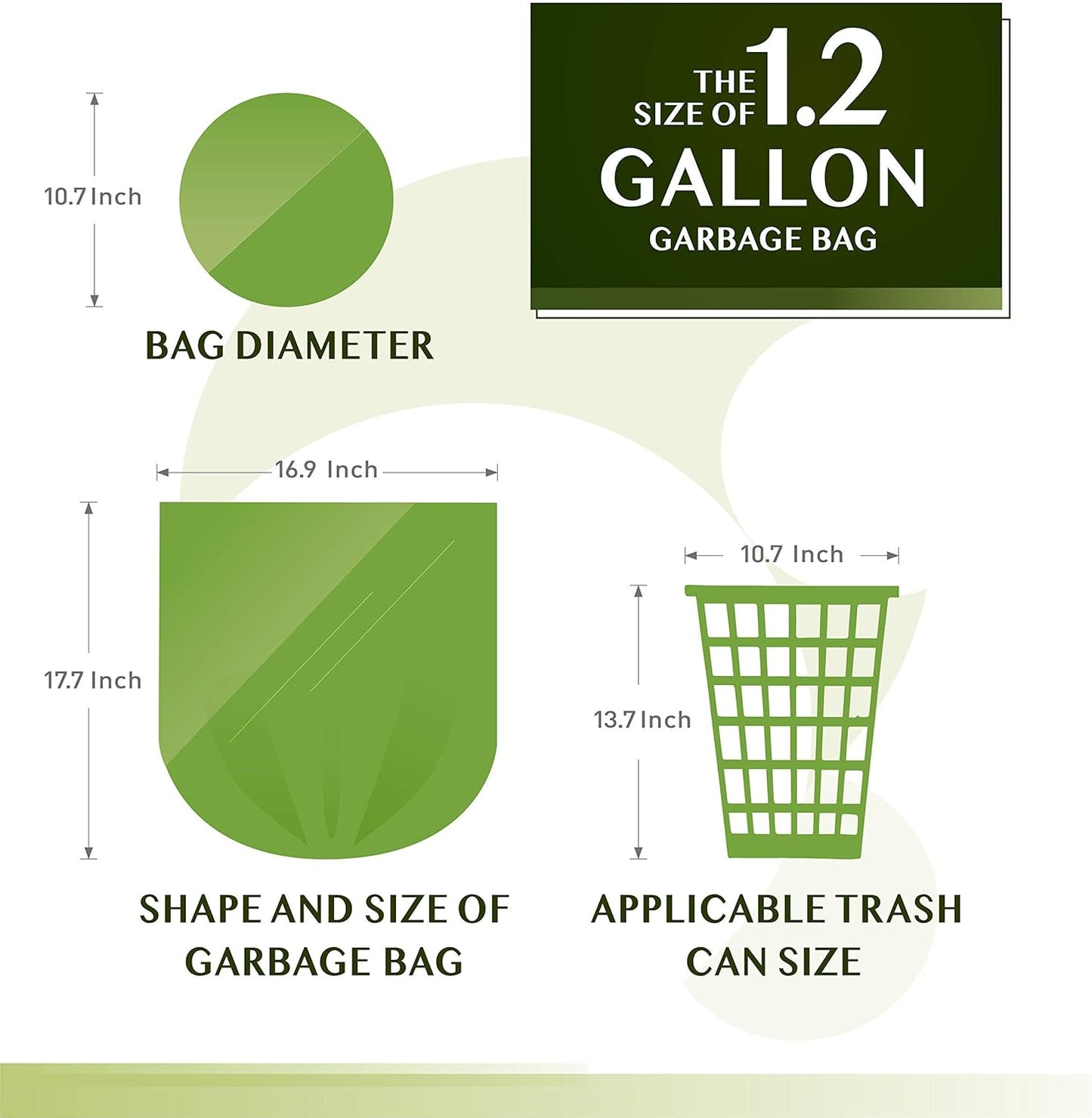 Compostable Trash Bags - FORID 13 Gallon Tall Kitchen Garbage Bags 80 Count Unscented Trash Can Liners 55 Liter Medium Wastebasket Bags for Bathroom Home Bedroom Office Garbage Can (5Rolls/Green)