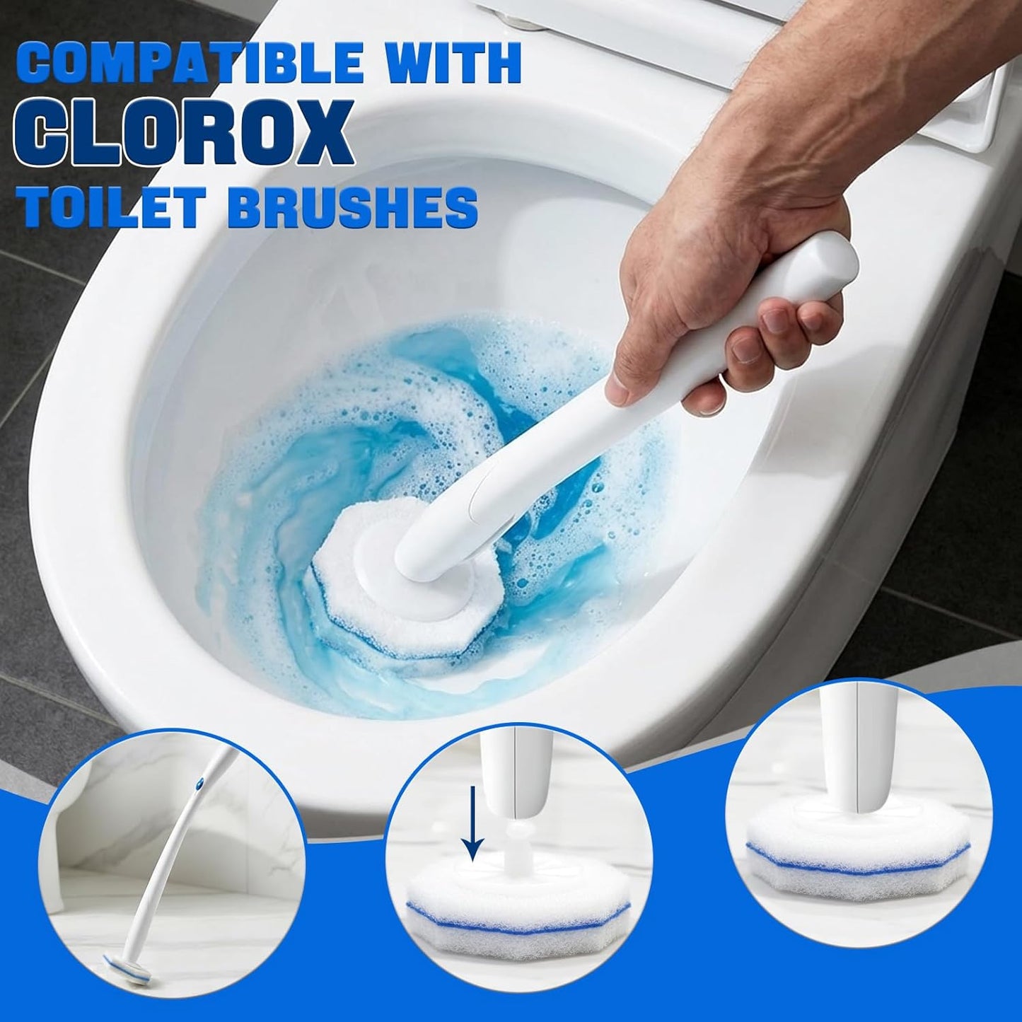 60 Count Toilet Wand Refills,Disposable Toilet Brush Refills Compatible with Clorox Toilet Wand,Upgrade Fiber Cleaner Heads,Secure Lock No Slip,Odor Neutralizing(Not Included Brush Rod)