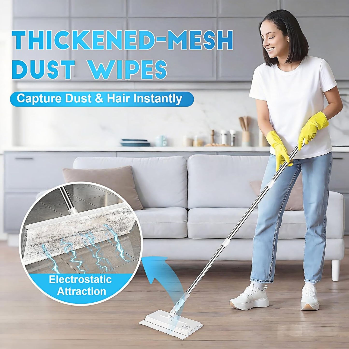 Snap Grip Mini Mop, Cloth Changing Mini Mop, Lazy Mopa Compatible with Swiffer Wet/Dry Pads, Dust Mopping for Hardwood, Tile, Floor, Includes 20 Disposable Dry Pads, Home Cleaning Essential (White)