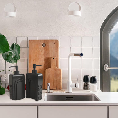 Soap Dispenser Set with Stainless Steel Pump, 2 Pack Ceramic Refillable Dish Soap and Hand Soap Dispenser for Kitchen, Bathroom, Matte White