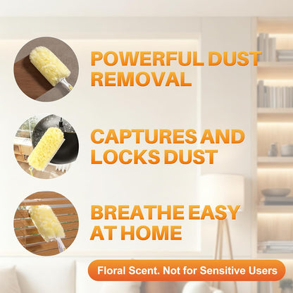 JOYMOOP Scented Telescopic Duster kit, 3FT Extendable Handle (Yellow) + 24 Yellow Refills for Swiffer Feather Duster,Easy Cleaning for Ceilings, Ceiling Fans, Blinds, Vents & Shelves