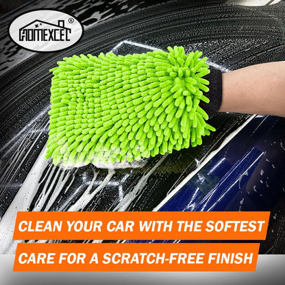 HOMEXCEL Car Wash Mitt, 2PK Chenille Microfiber Wash Mitt, Scratch-Free & Lint-Free, Rich Foam, Highly Absorbent, Double Sided, Perfect for Car Washing and Detailing, 10.2" x 6.7 ", Grey