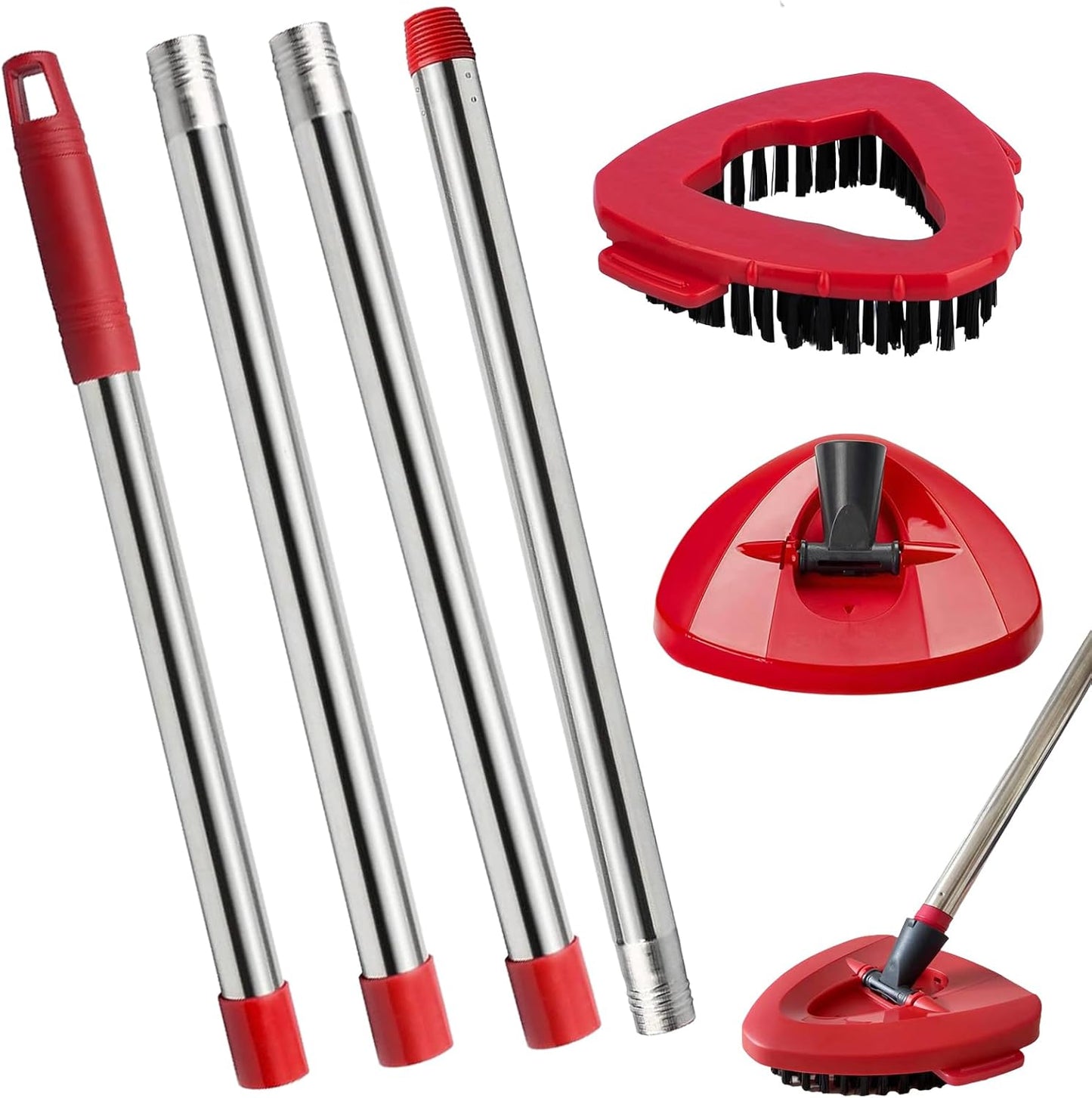 Spin Mop Replacement Head Mop Replace Head Compatible with O Cedar EasyWring Spin Mop - 4 O-Ceda Mop Refills、30-58in Mop Handle and 1 Mop Base and 1 Mop Base Scrub Brush Combo Set