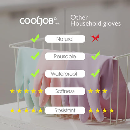 COOLJOB 3 Pairs Colorful Household Gloves with Cotton Liner & Non-slip Grip, Water Resistant Reusable Dish Washing Rubber Gloves for Kitchen & Bathroom Cleaning, Medium