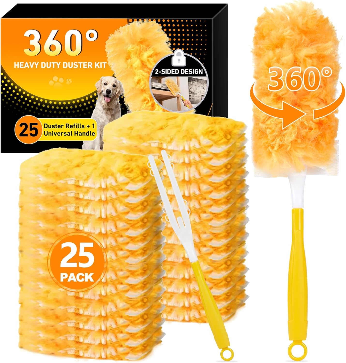 6 ft Long Handle Extendable Duster with 50 Refills for Swiffer Duster, Heavy Duty 360° Microfiber Dusting Kit for High Ceilings, Ceiling Fans, Tall Windows, and Hard-to-Reach Areas