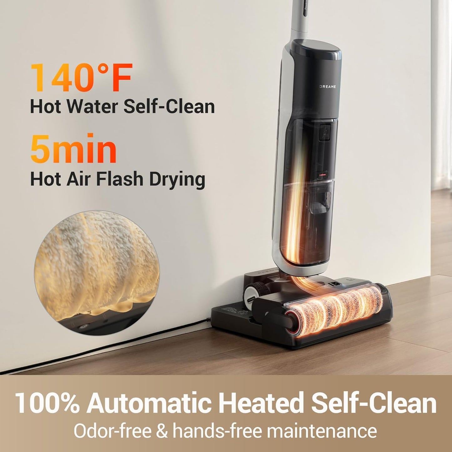dreame H14 Cordless Vacuum Mop, 180° Lie-Flat Wet Dry Vacuum cleaner, 140°F Brush Washing, Fast Hot Air Drying in 5Mins, Smart Hard Floor Cleaner Machine with Powerful Suction, Great for Sticky Messes