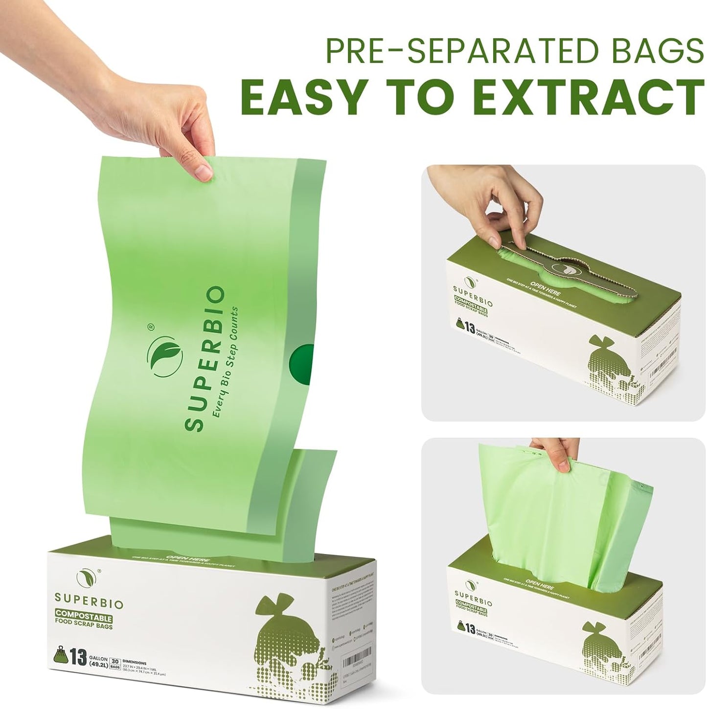 SUPERBIO 4 Gallon Compostable Drawstring Food Scrap Bags,15.1 Liter, 40 Count, 0.9 Mil,Heavy Duty Waste Bags, BPI, Seedling and OK compost INDUSTRIAL