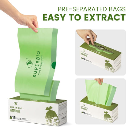 SUPERBIO 4 Gallon Compostable Drawstring Food Scrap Bags,15.1 Liter, 40 Count, 0.9 Mil,Heavy Duty Waste Bags, BPI, Seedling and OK compost INDUSTRIAL