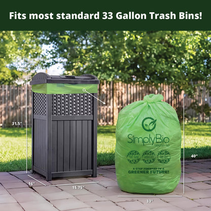 Simply Bio 60-65 Gallon Compostable Trash Bags Liners Flat-Top, Heavy Duty Extra Thick 2 Mil, 242.27 Liter, 12 Bags, Lawn, Yard, and Restaurant Use, ASTM D6400, US BPI, OK Compost Home Certified
