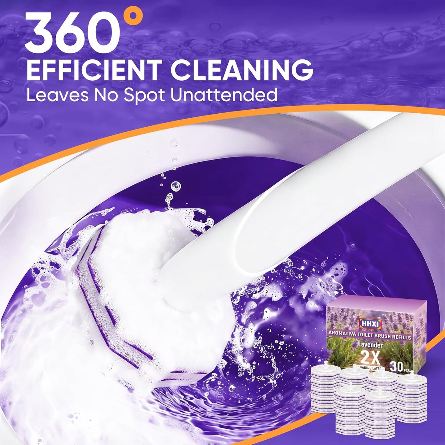 30Ct Aromative Toilet Brush Refills, Toilet Bowl Cleaner Refills, Double-Layer Cleaning Pads Added, Disposable Refill Heads for Toilet Bowl Cleaner Wands，Lemon, Blue Ocean, Lavender （Patented）