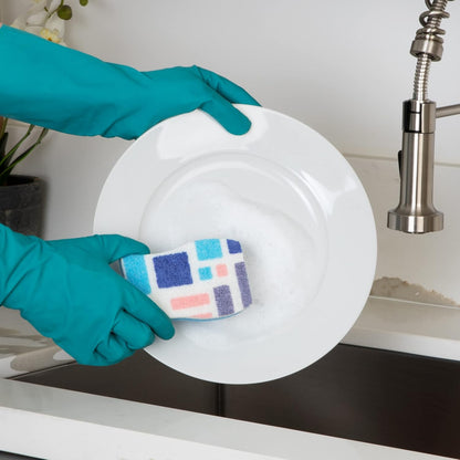 Smart Design Non-Scratch Cellulose Smart Scrub Sponge - Set of 9 - Ultra Absorbent - Ergonomic Shape - Cleaning, Dishes, & Hard Stains - Cool Geometric Pattern - Blue, Pink, Purple