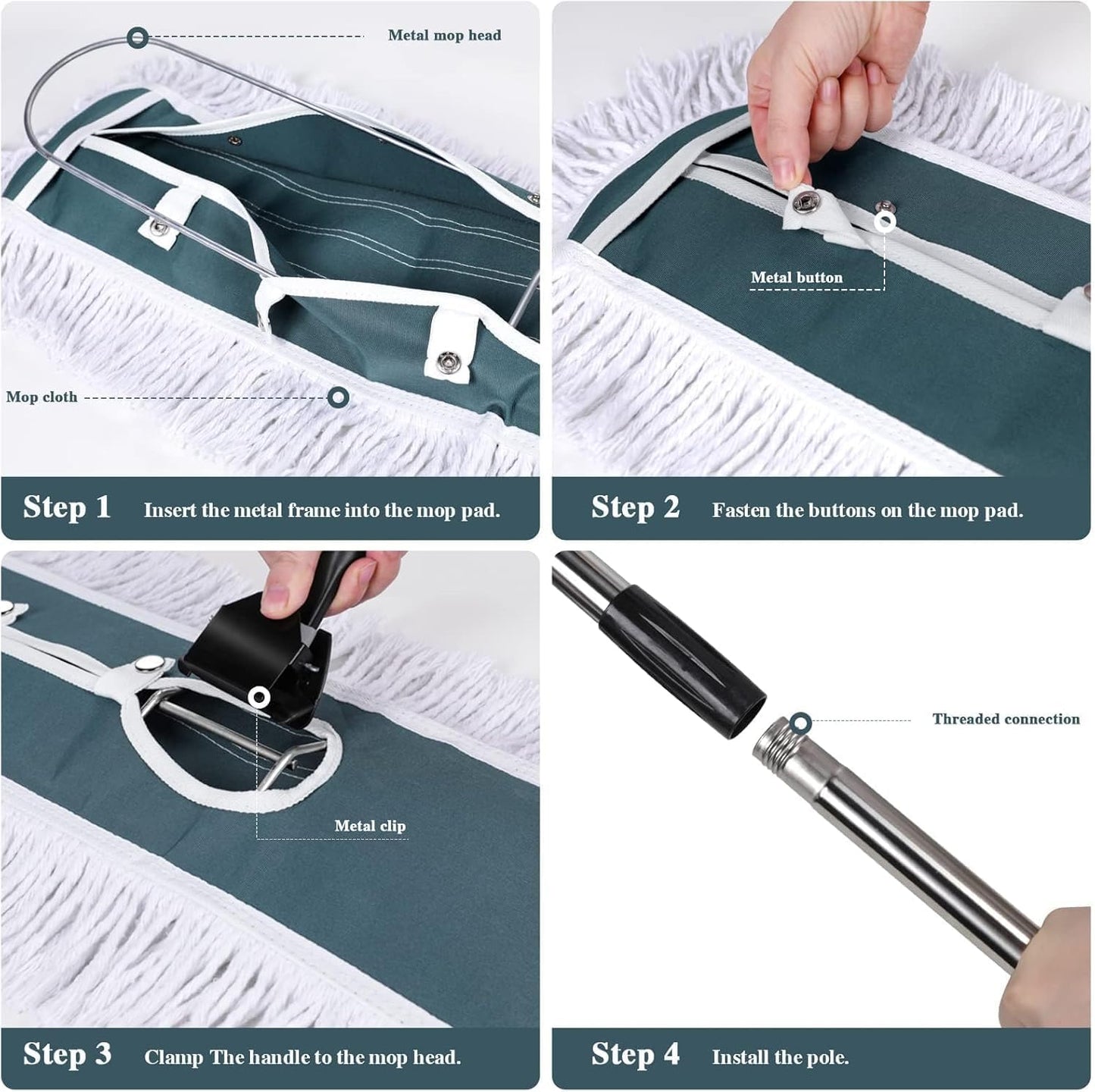 Mops for Floor Cleaning, Masthome Flat Dust Mop with 4 Reusable Pads, 2-Sided Microfiber Dust Mop for Wet & Dry Use, Flat Flip Mops for Hardwood, Laminate, Vinyl,Kitchen, Tile -1 Scraper