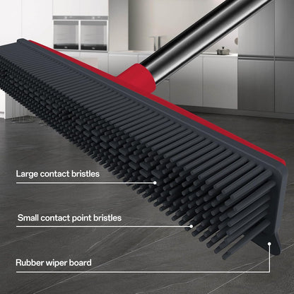 Pet Hair Rubber Broom with Squeegee for Carpet,Fur Remover Broom Carpet Rake for Pet Hair Removal, with 50" Long Handle