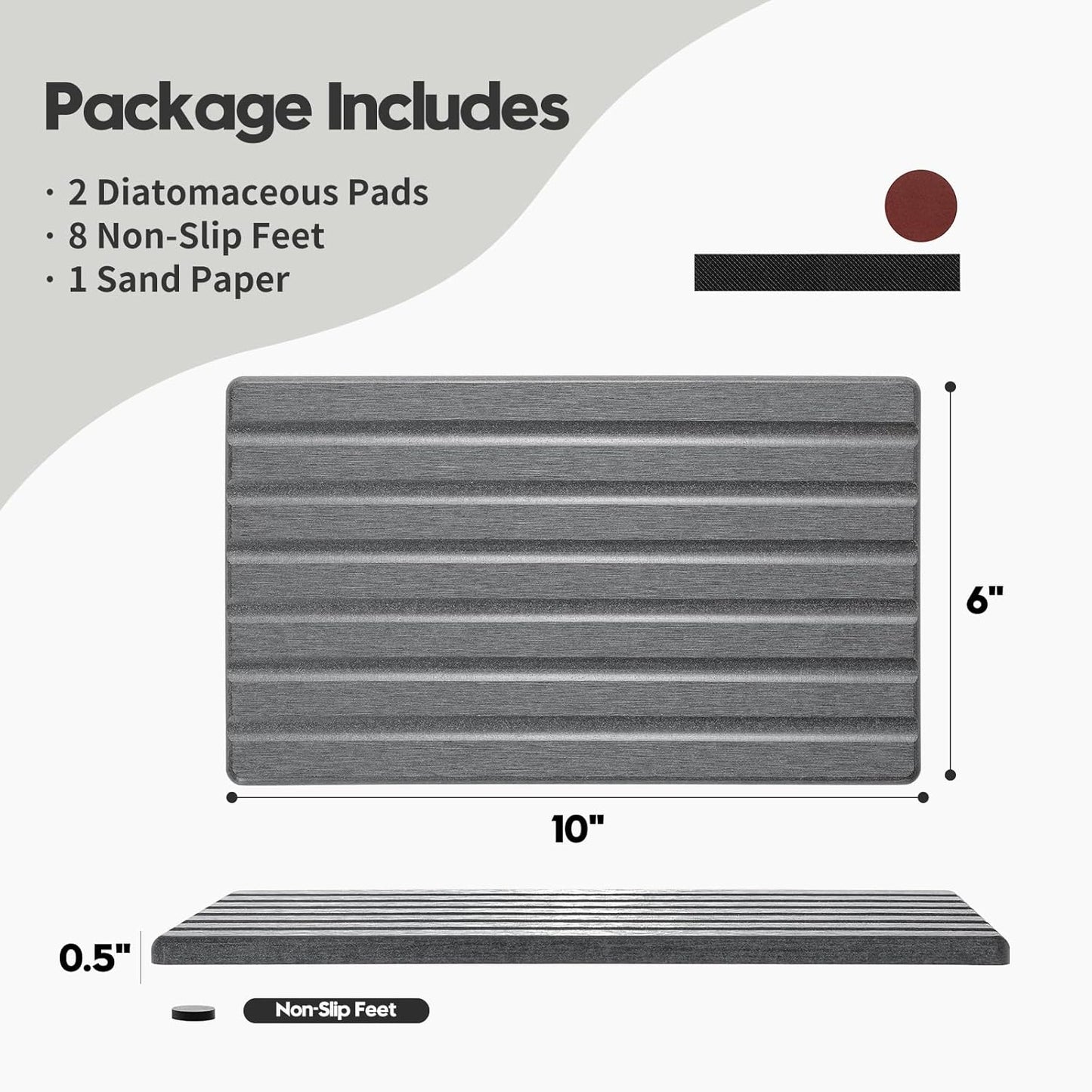 2PCS Water Absorbing Stone Drying Tray Mat for Bathroom Sink & Kitchen Counter Faucet Organizer, Quick Dry Dish Rack Soap Dispenser Sponge Holder, Vanity Sink Caddy Bar Coaster, Ivory White 8“x 4”