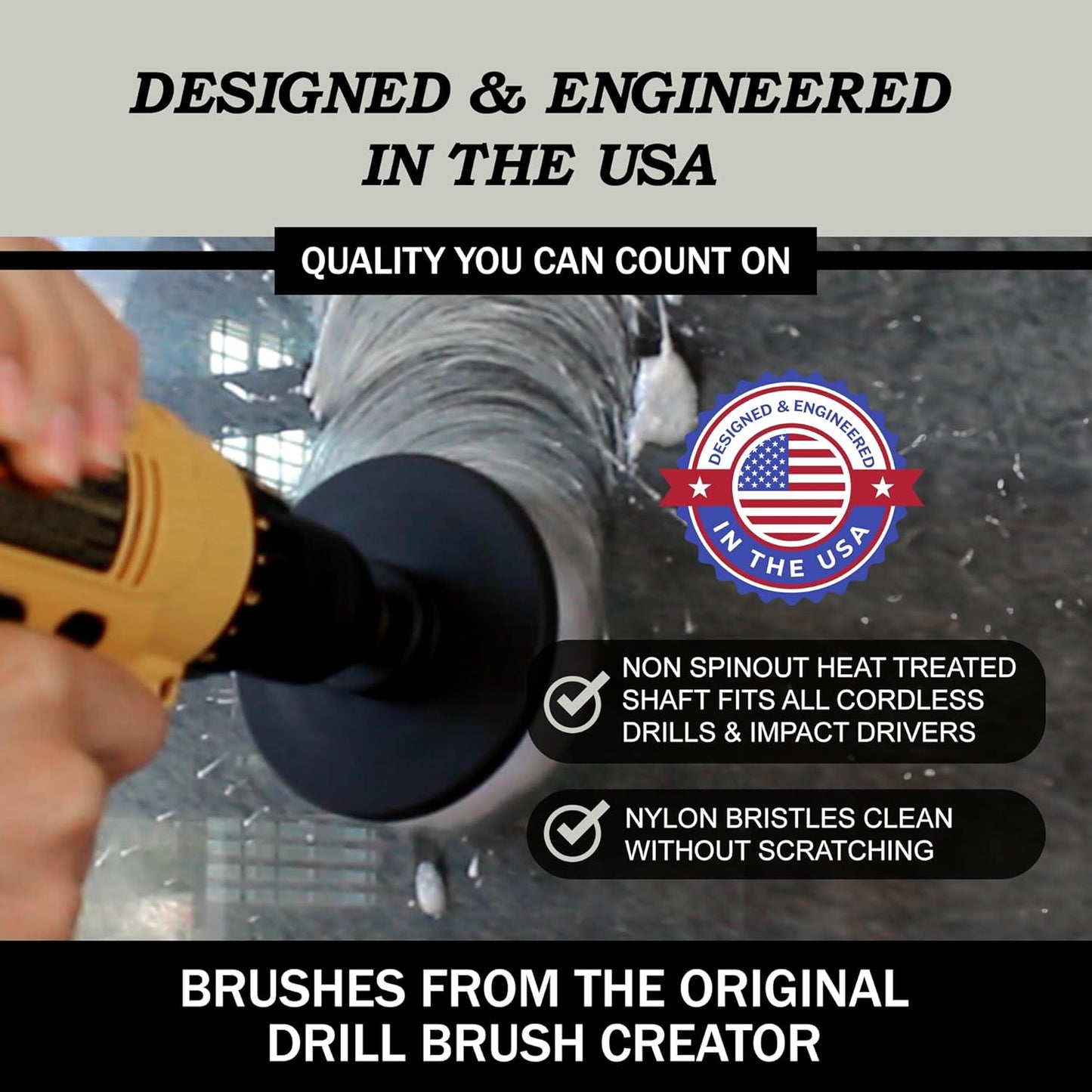 Drillbrush Drill Brush Attachment Set for Bathroom Cleaning – Power Scrubber Brush Kit for Tub, Tile, Shower, and Grout – All-Purpose Household Cleaning Brushes for Drill - Electric Grout Cleaner Kit
