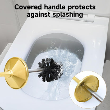 Bronze Toilet Brush and Holder，Extra Long Handled Toilet Brush for Bathroom，Stainless Steel Heavy Duty Toilet Bowl Brush,Deep Cleaning Modern Toilet Cleaner Brush -Space Saving, Covered Brush, Durable