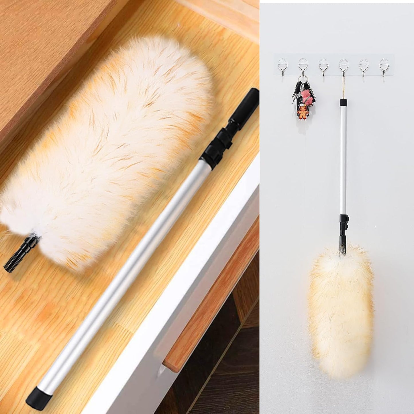 Lambswool Extendable Duster 29-110 Inch, Anti-Static Flexible Head, Stainless Steel Pole for High Ceilings, Fans, Interior & Roof Dusting.