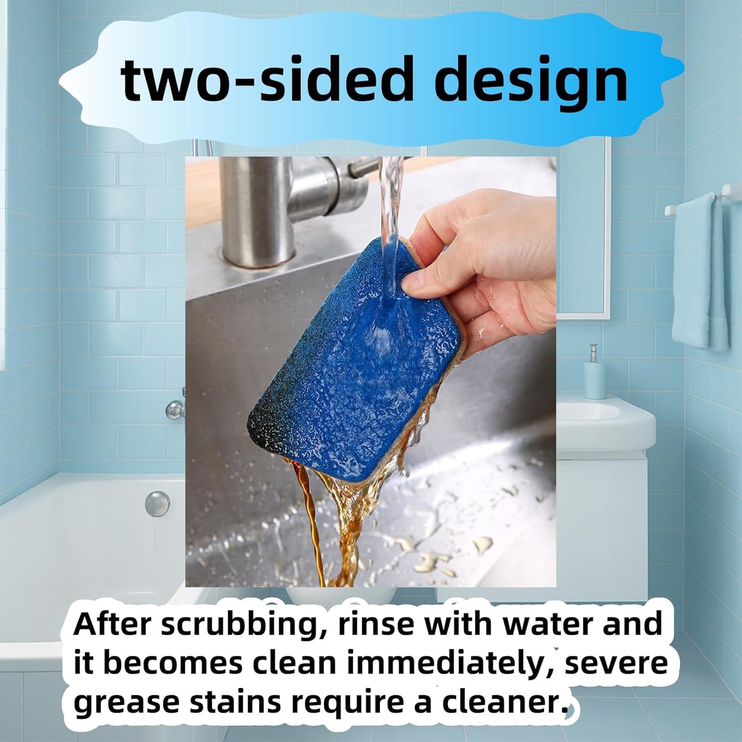 Tub Tile Scrubber Cleaning Brush, Sponge on a Stick for Cleaning Adjustable Long Handled Scrub Brush with 21.7'' Handle for Cleaning Shower Bathroom Vessel Sinks Toilet Wall Floor Black