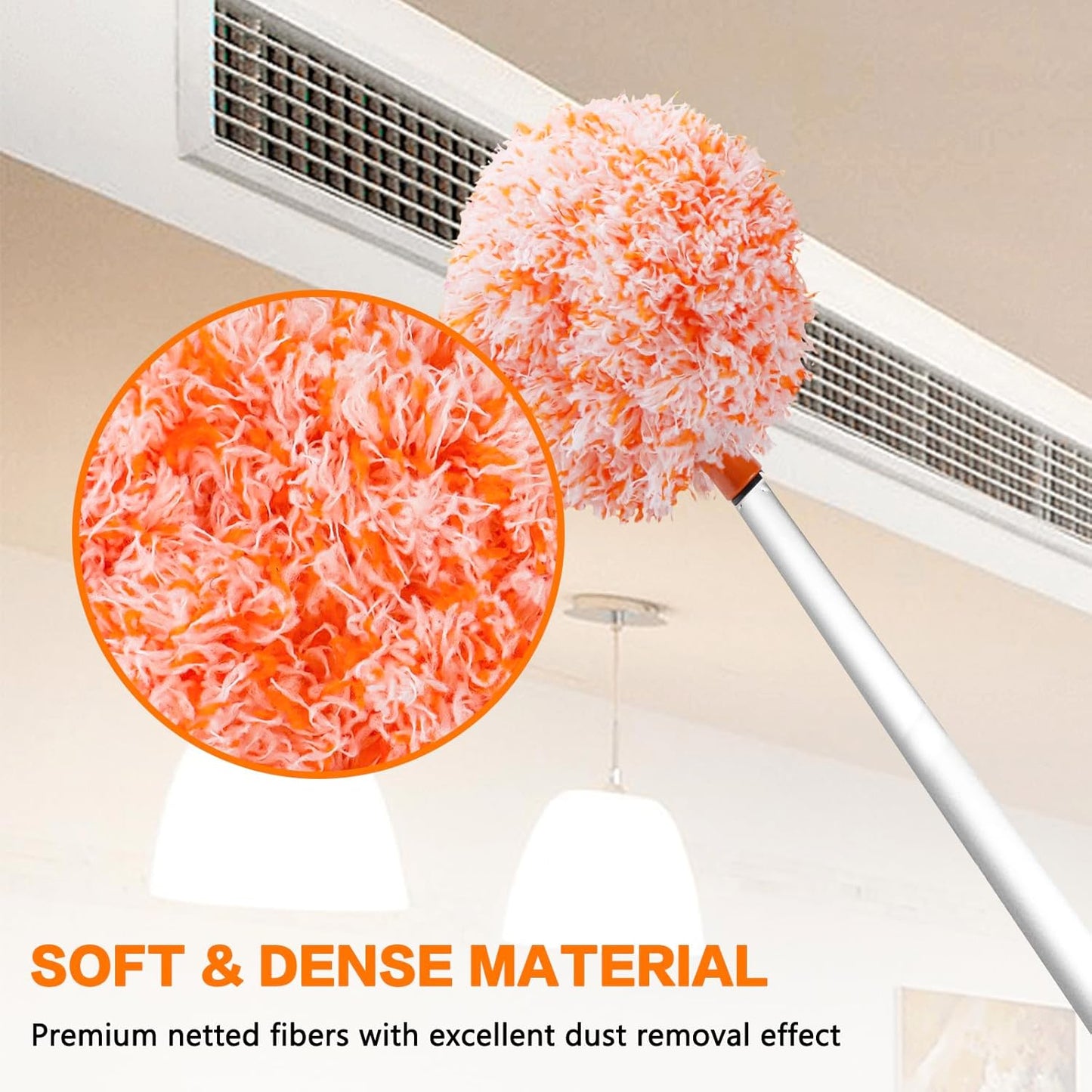 Ceiling Fan Cleaner Duster Reusable Microfiber Ceiling Fan Blade Cleaner Removable Duster with Extension Pole Adjusts 13 to 49.7 Inch for Cleaning Walls Bookshelves Furniture Door Window Top (Blue)