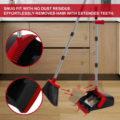 Broom and Dustpan Set, Household Broom with Dustpan Combo Set, 51" Long Handle, Dust Pan Set for Kitchen Office Lobby Floor