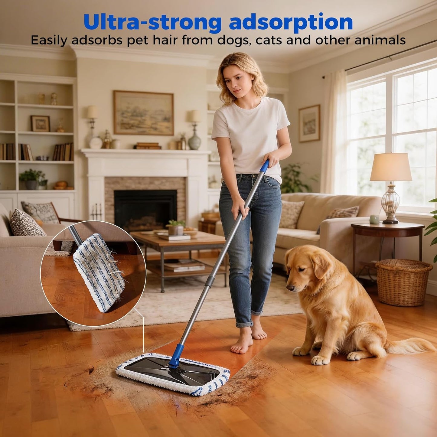 Mops for Floor Cleaning, Masthome Flat Dust Mop with 4 Reusable Pads, 2-Sided Microfiber Dust Mop for Wet & Dry Use, Flat Flip Mops for Hardwood, Laminate, Vinyl,Kitchen, Tile -1 Scraper