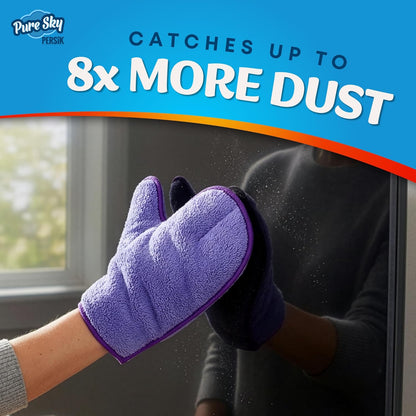 persik Pure-Sky Microfiber Glove Dusting Mitt - Ultra Microfiber Cleaning Cloth Glove - JUST ADD Water No Detergents Needed - Use for Cleaning Furniture, Home