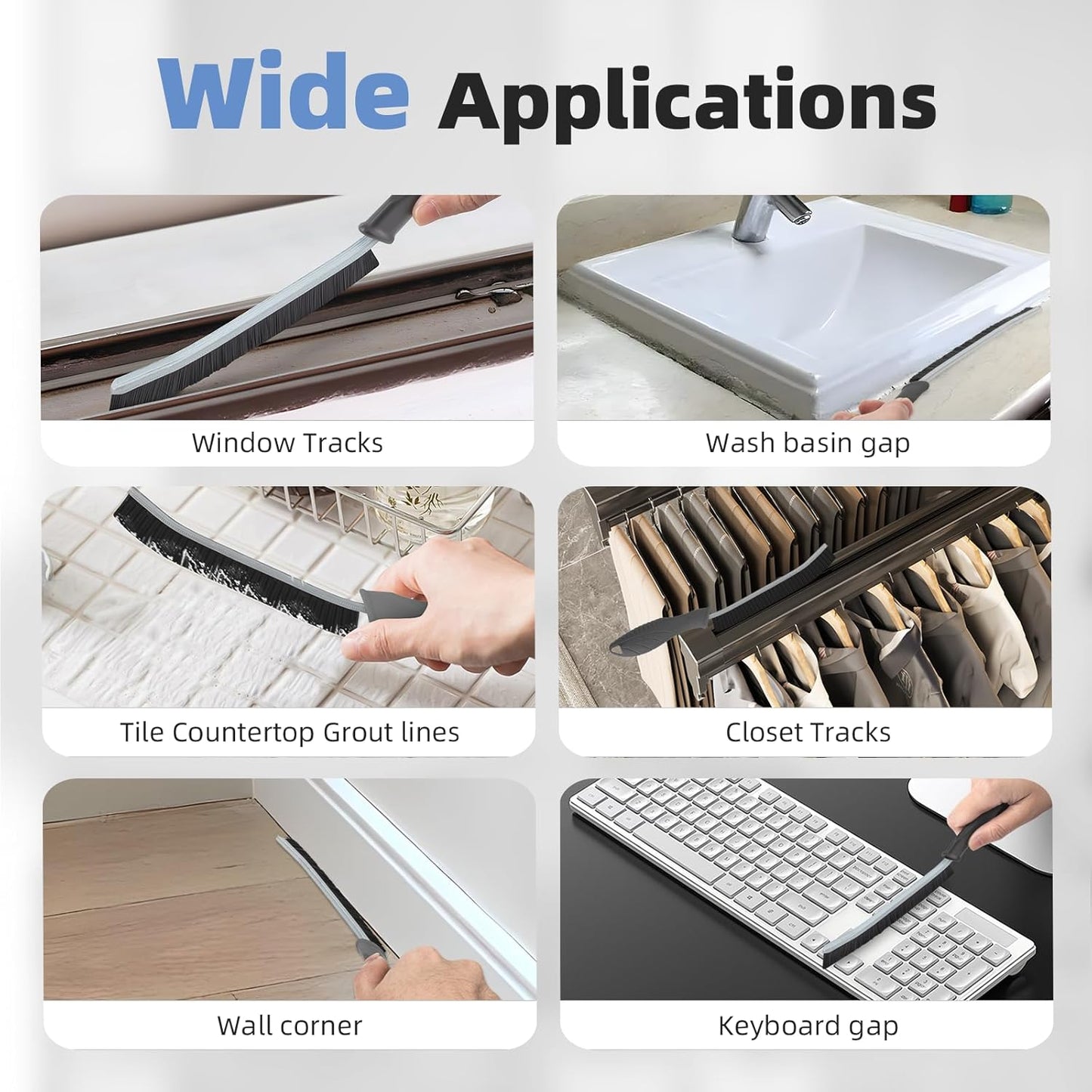 FOOGWEE Hard Bristle Crevice Cleaning Brush - Cleaning Tools for Household Use, Multifunctional Gap Cleaning Supplies for Kitchen, Bathroom, Toilet, Window, Vehicle, Faucets, Grout, Home (Black)