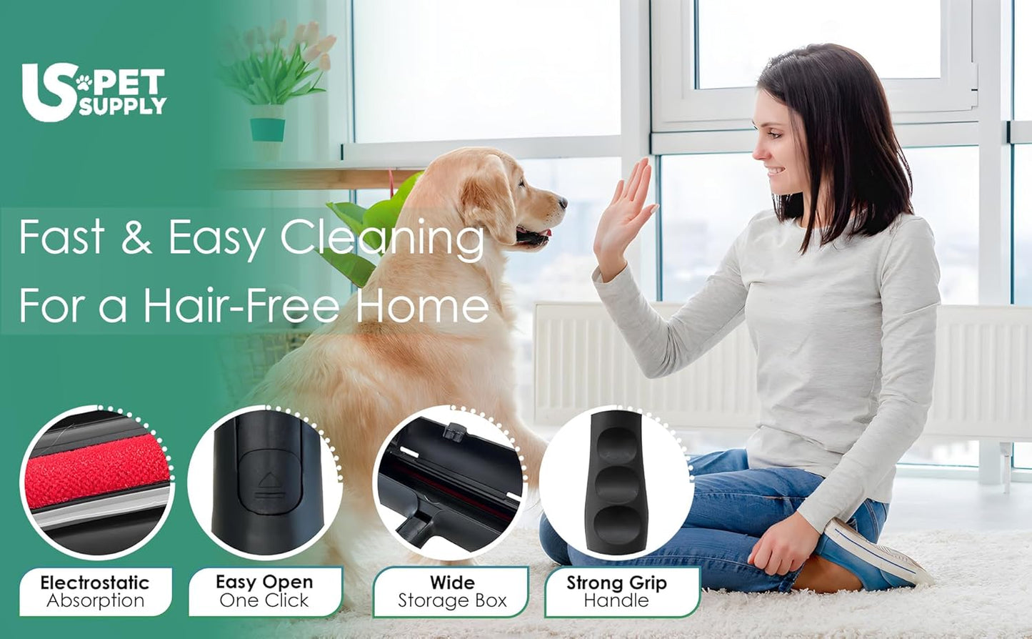 Pet Hair Remover Roller-Reusable, Self Cleaning Lint Roller for Pet Hair Removal on Furniture, Carpets, Clothes & Car Seats-Dog & Cat Hair Remover No Sticky Tapes (Black)