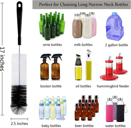 ALINK 8-Pack Bottle Cleaning Brush Set - Long Handle Black Bottle Cleaner for Washing Narrow Wine/Beer Bottles/Thermos/Flask Tumbler/Sport Well/Kettle/Lid Brush, Straw Brush